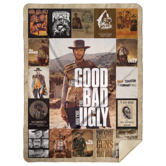The Good The Bad And The Ugly Movie Fleece Blanket, Premium Sherpa Blanket, Clint Eastwood Blanket, Retro Movie Blanket, Movie Lovers Gift	MSHL Premium Sherpa Blanket 60x80