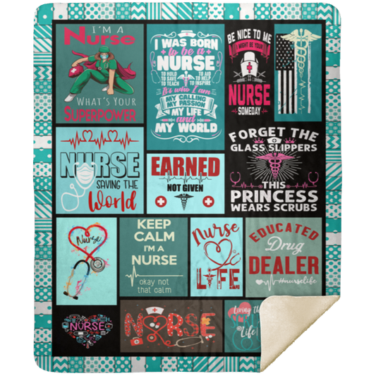 Colorful Nurse Life Elements And Nursing Quotes Fleece Blanket, Premium Sherpa Blanket, Nurse Life Blanket, Nursing BlanketMSHM Premium Sherpa Blanket 50x60