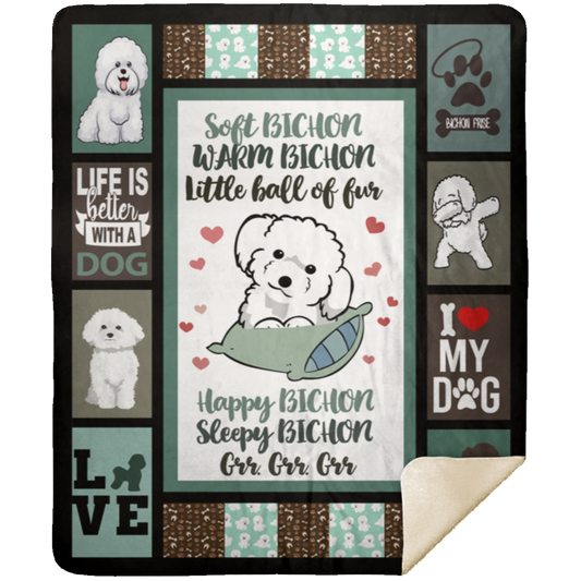 Soft Bichon Warm Bichon Little Ball Of Fur Bichon Frise Dog Fleece Blanket, Premium Sherpa Blanket, Bichon Frise Blanket, Cute Dog Quilt	MSHM Premium Sherpa Blanket 50x60