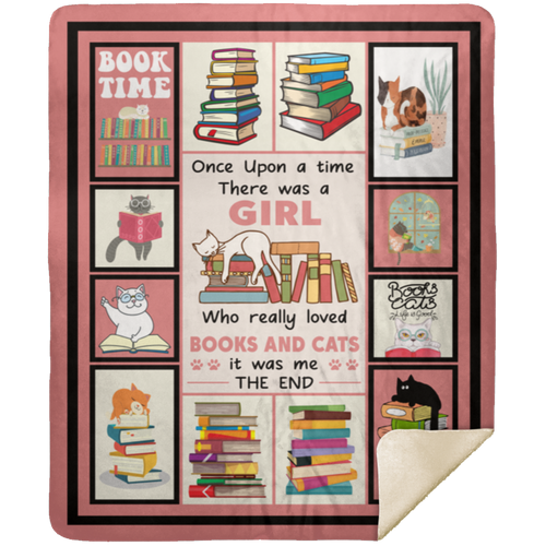 Who Really Loved Cats And Book Pink Background Fleece Blanket, Premium Sherpa Blanket, Reading Lover Gift, Cats And Book Blanket	MSHM Premium Sherpa Blanket 50x60