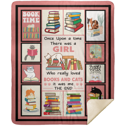 Who Really Loved Cats And Book Pink Background Fleece Blanket, Premium Sherpa Blanket, Reading Lover Gift, Cats And Book Blanket	MSHM Premium Sherpa Blanket 50x60