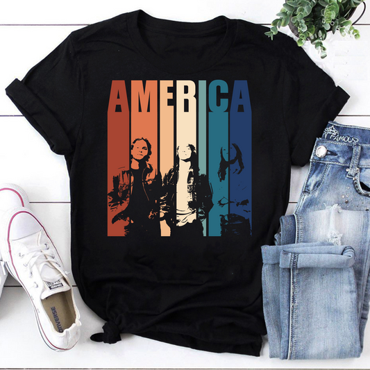 America Band Retro Graphic Tee Vintage T-Shirt