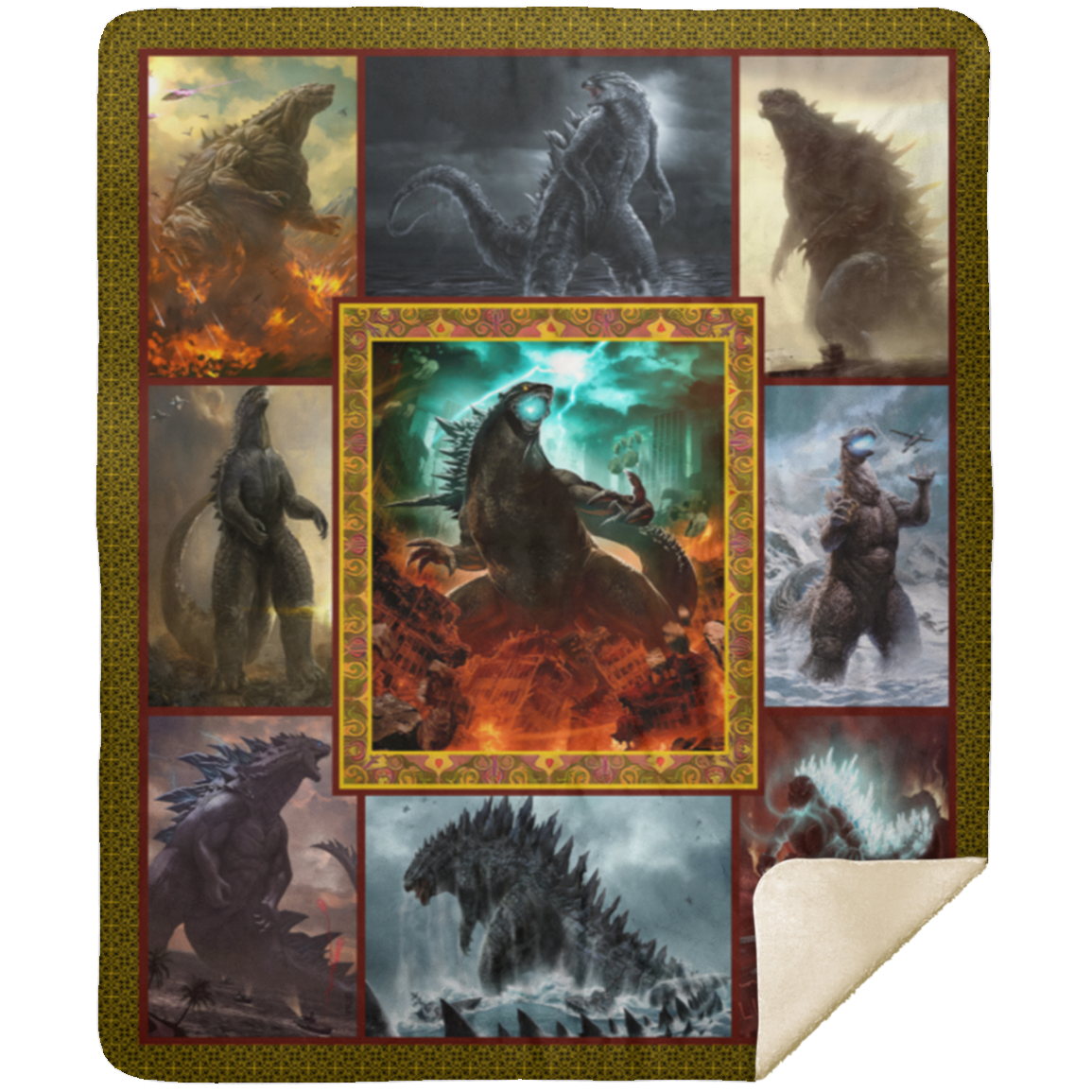 Godzilla King Of The Monsters Fleece Blanket, Premium Sherpa Blanket, Godzilla Blanket, Godzilla Lover Gift, Monster Blanket	MSHM Premium Sherpa Blanket 50x60