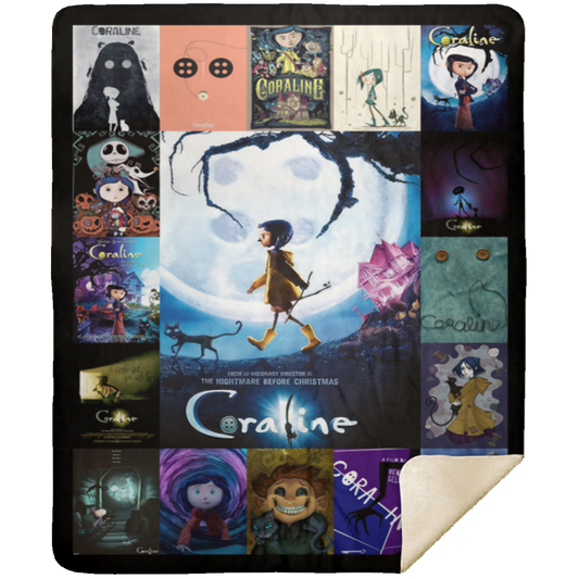 Coraline Cartoon Movie Fleece Blanket, Premium Sherpa Blanket, Horror Coraline Quilt, Halloween Blanket, Coraline Movie Blanket	MSHM Premium Sherpa Blanket 50x60