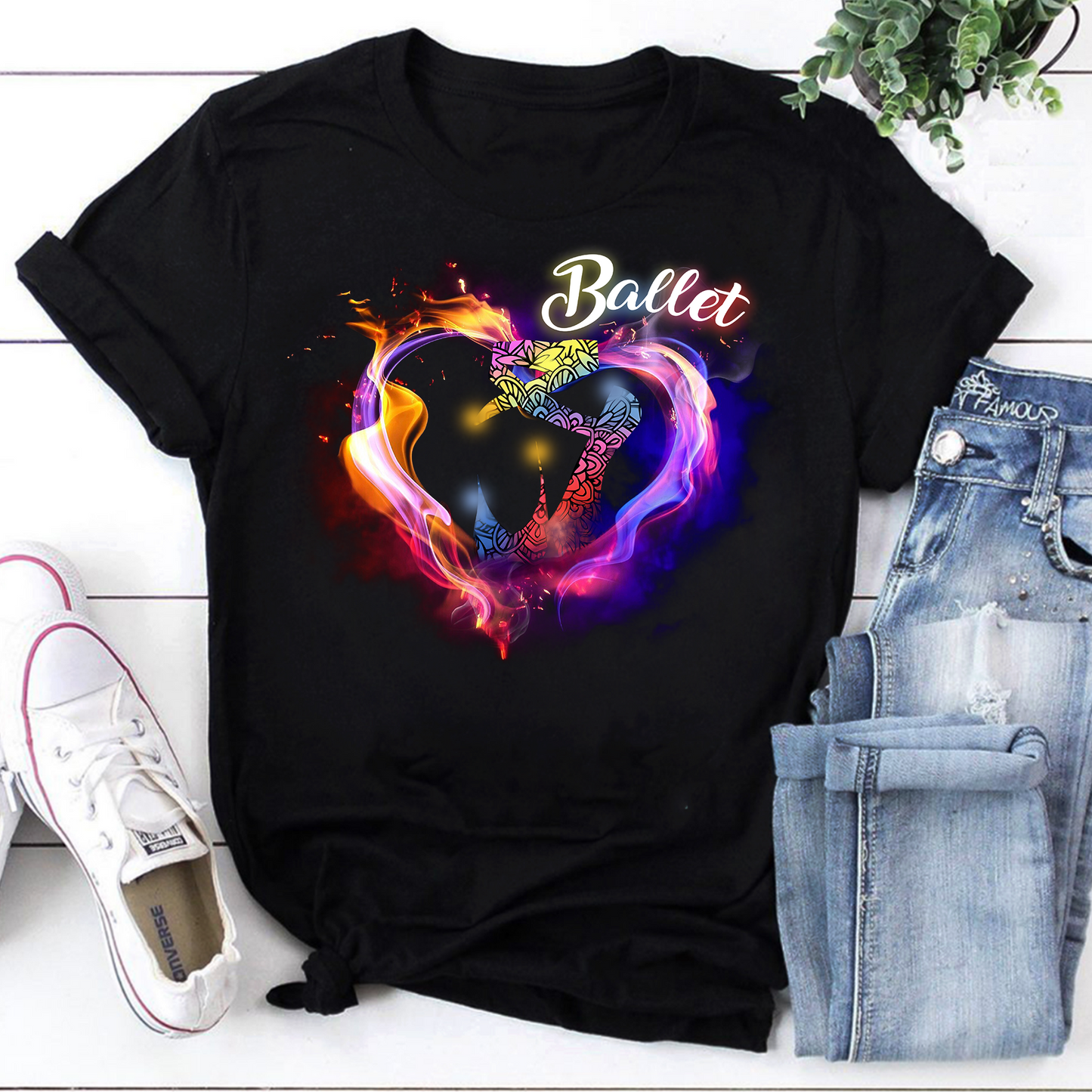 Ballet Dancing Shoes Heart Flame Unisex Vintage T-Shirt
