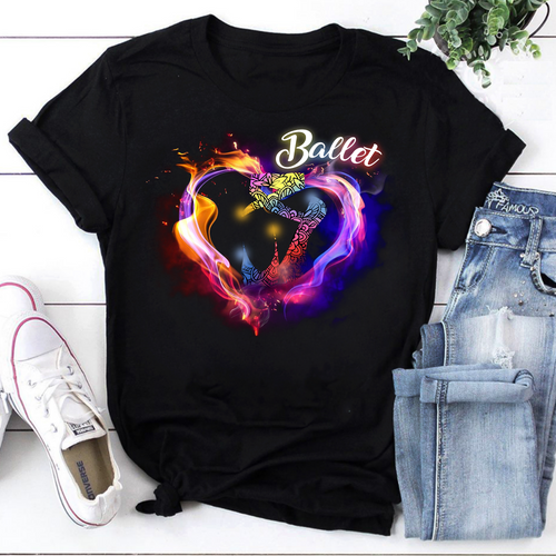 Ballet Dancing Shoes Heart Flame Unisex Vintage T-Shirt
