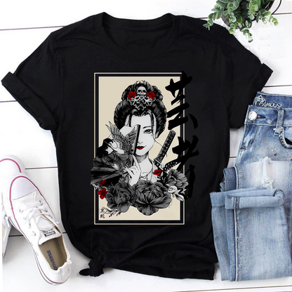 Beautiful Geisha Japanese Samurai Bushido Warrior Japan Sword Vintage T-Shirt