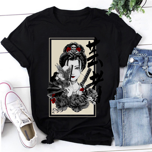 Beautiful Geisha Japanese Samurai Bushido Warrior Japan Sword Vintage T-Shirt