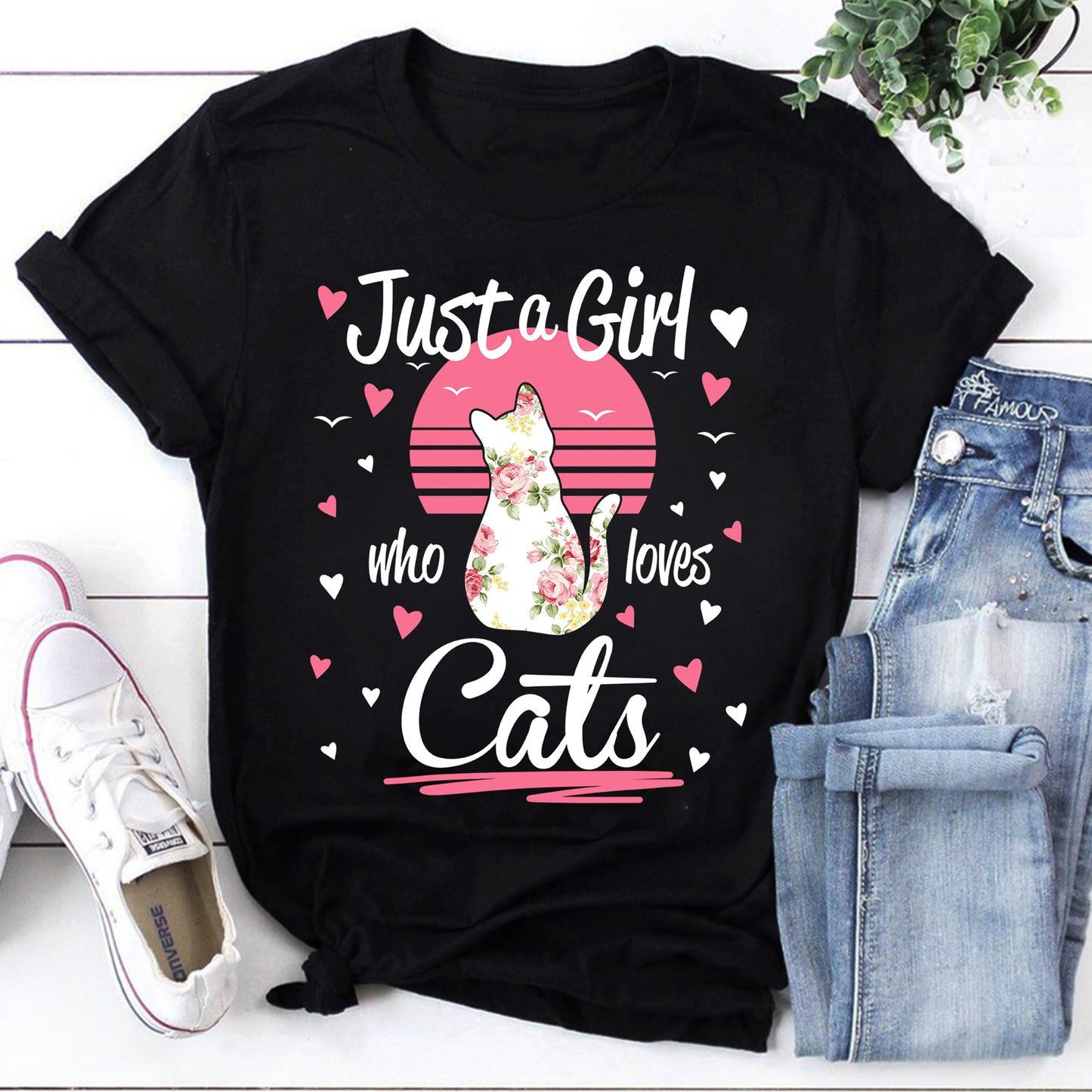 Cat Girl Shirt, Flower Just A Girl Who Loves Cats