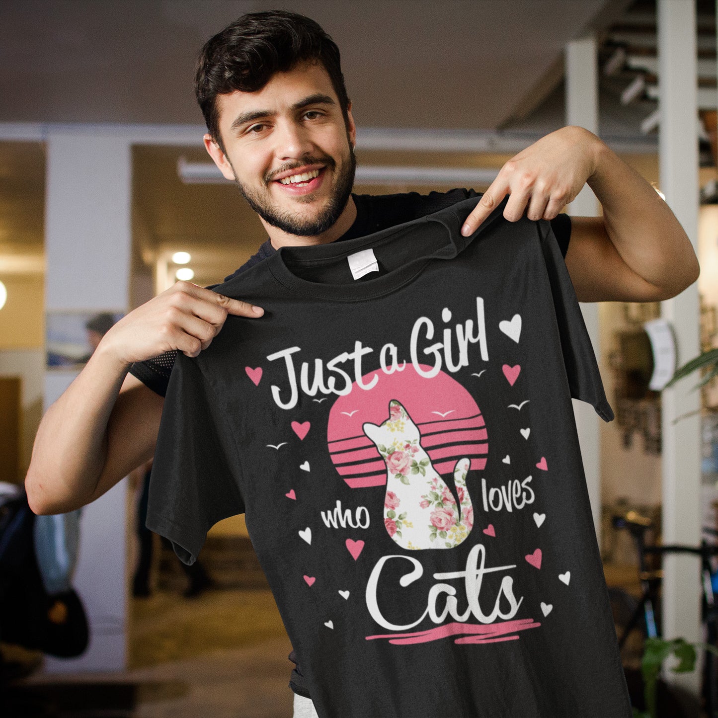 Cat Girl Shirt, Flower Just A Girl Who Loves Cats