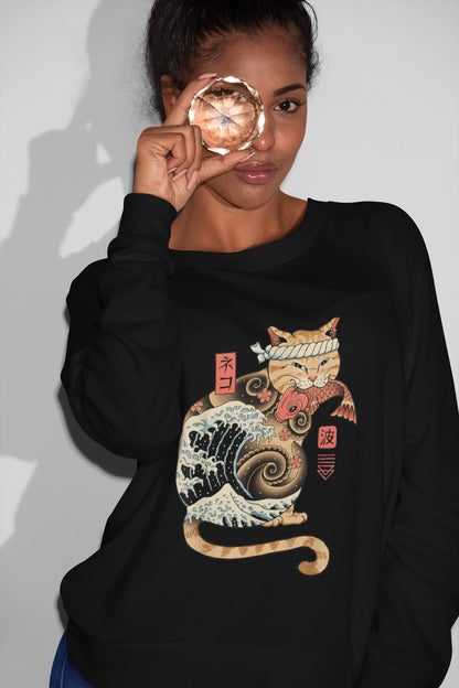 Catana Wave Cat Tattooed Samurai Cat Japanese Art T-Shirt