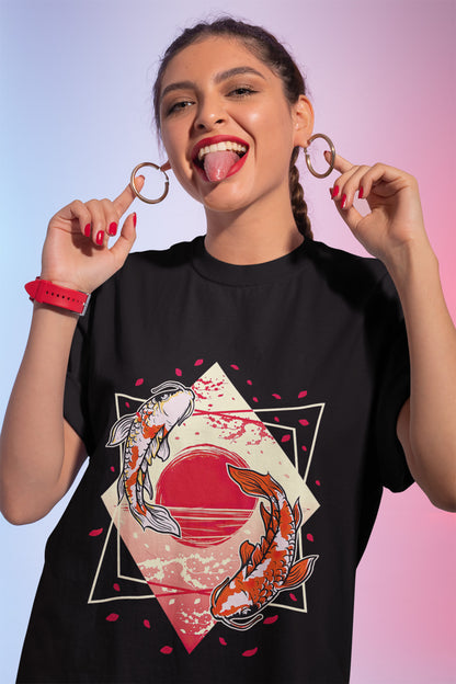 Cherry Blossom Japanese Koi Fish Cool Design Gift T-Shirt