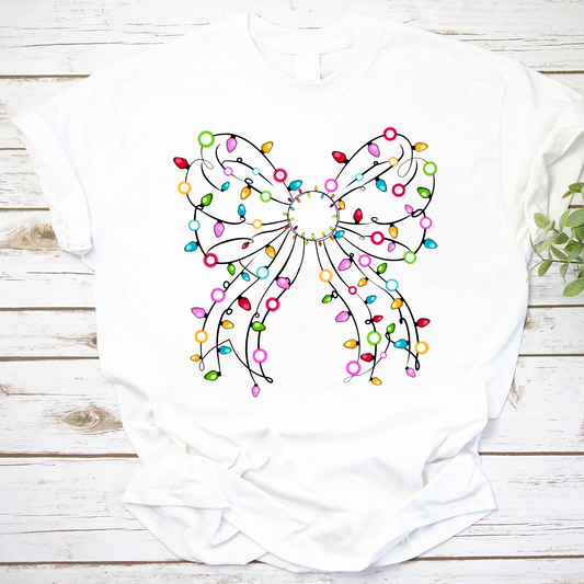 Christmas Lights Coquette Bow T-Shirt