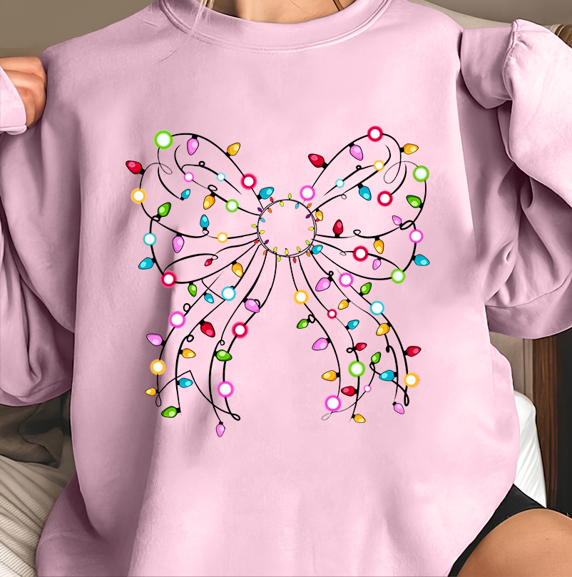 Christmas Lights Coquette Bow T-Shirt