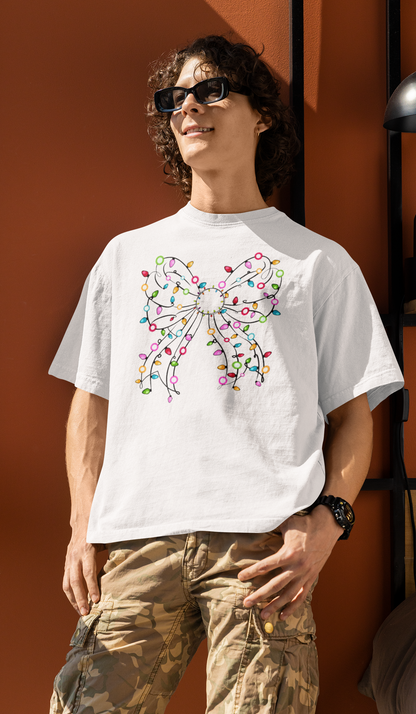 Christmas Lights Coquette Bow T-Shirt