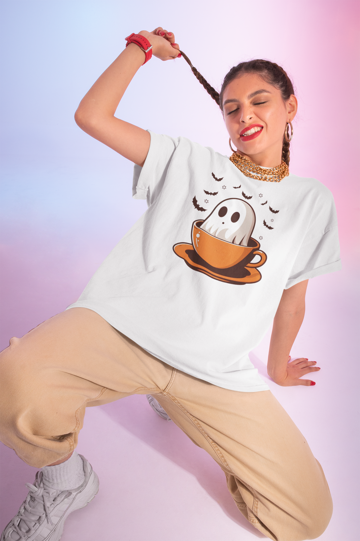 Coffee Ghost Halloween Vintage T-Shirt