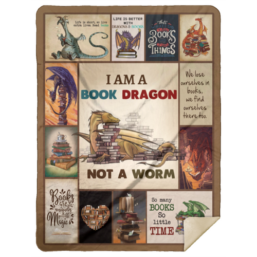 I Am A Book Dragon Not A Worm Fleece Blanket, Premium Sherpa Blanket, Reading Lover Gift, Book Blanket, Bookworm Gift, Dragon Blanket	MSHL Premium Sherpa Blanket 60x80