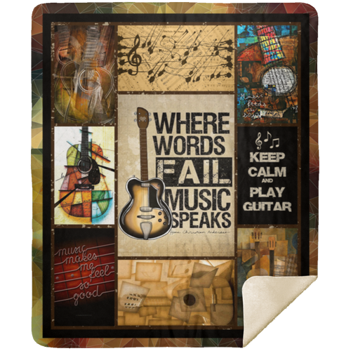Where Words Fail Music Speaks Fleece Blanket, Premium Sherpa Blanket, Guitar Lover Gift, Guitar Blanket, Music Blanket, Guitarist Gift	MSHM Premium Sherpa Blanket 50x60
