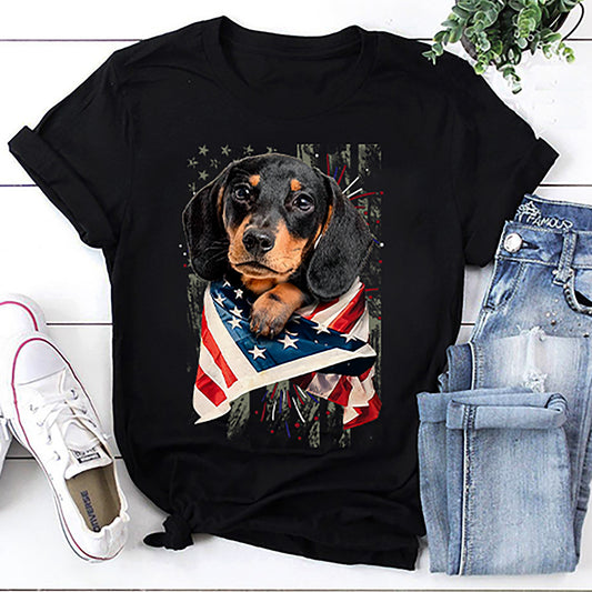 Dachshund Lover American Flag T-Shirt