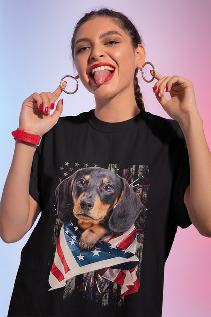 Dachshund Lover American Flag T-Shirt