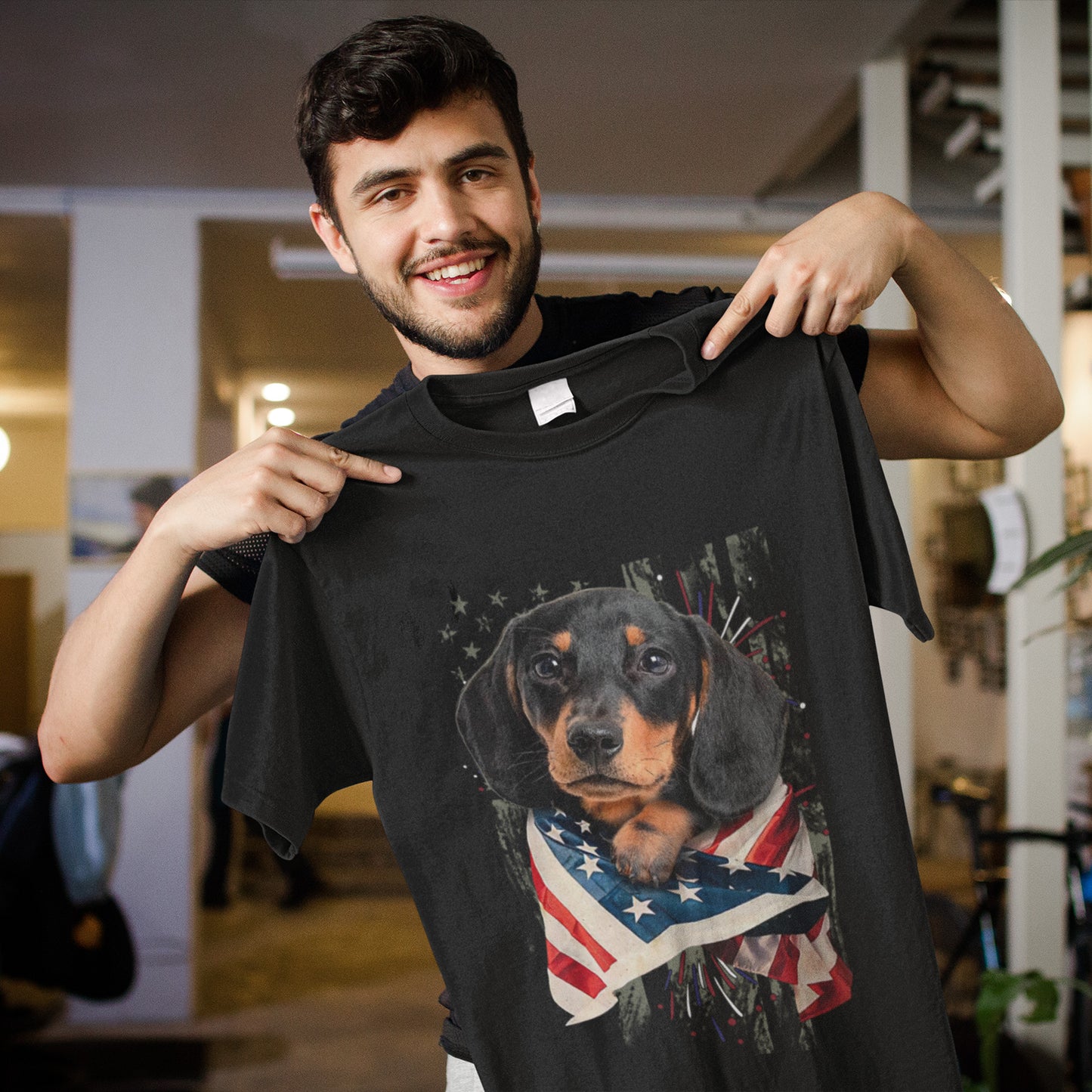 Dachshund Lover American Flag T-Shirt