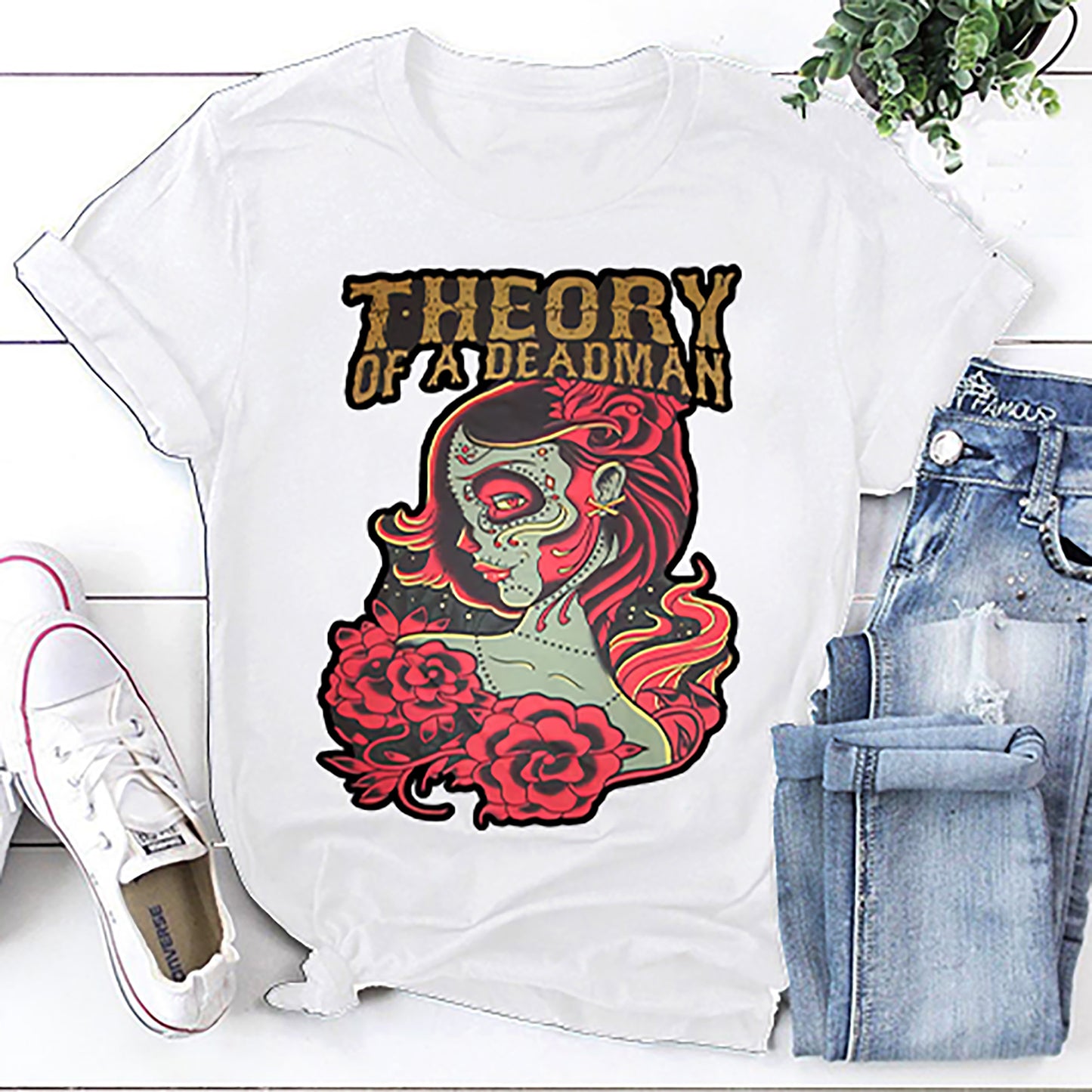 Dazzling Red Rose Woman Theory Of A Deadman Unisex T-Shirt