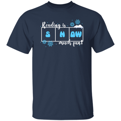 Reading Is Snow Much Fun Teacher Vintage T-Shirt, Reading Shirt, Cute Christmas Gift, Teacher Gift, Snow Shirt	G500 5.3 oz. T-Shirt