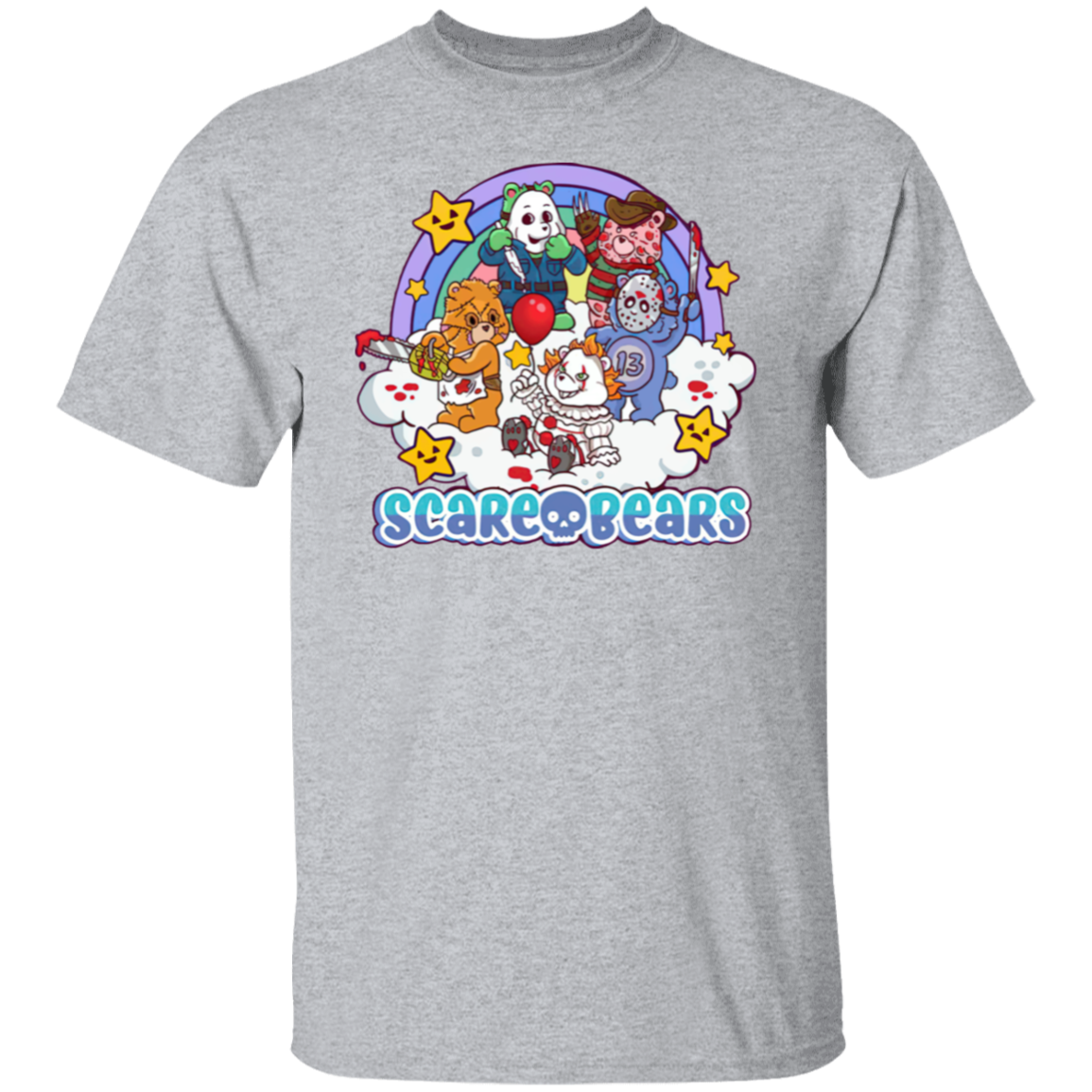 Scary Care Scare Bears Funny Halloween Horror Faces T-Shirt - leleart