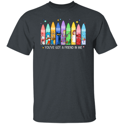 You've Got a Friend in Me Teacher Shirt, Cute Crayon Book Character Tee for Back to School