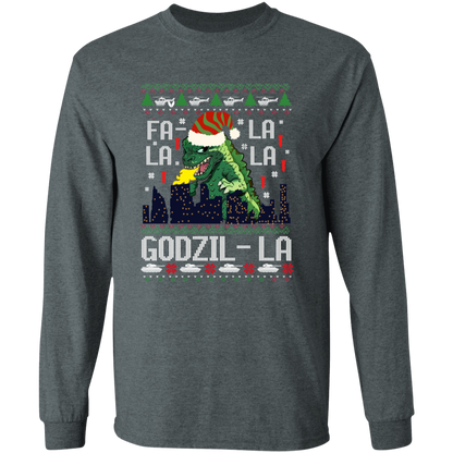 Fa La La La Godzilla Christmas Vintage T-Shirt - LONG SLEEVE