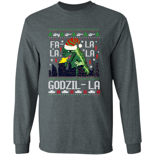 Fa La La La Godzilla Christmas Vintage T-Shirt - LONG SLEEVE