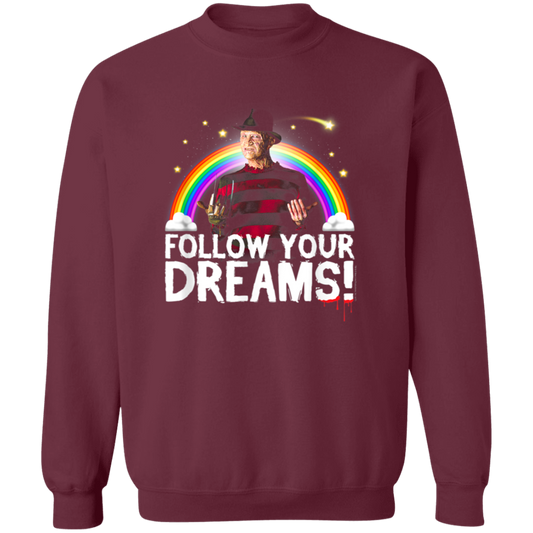 Nightmare On Elm Street Follow Dreams Rainbow Halloween Vintage T-Shirt, Freddy Krueger Shirt, Funny Freddy Krueger Shirt, Halloween ShirtG180 Gildan Crewneck Pullover Sweatshirt