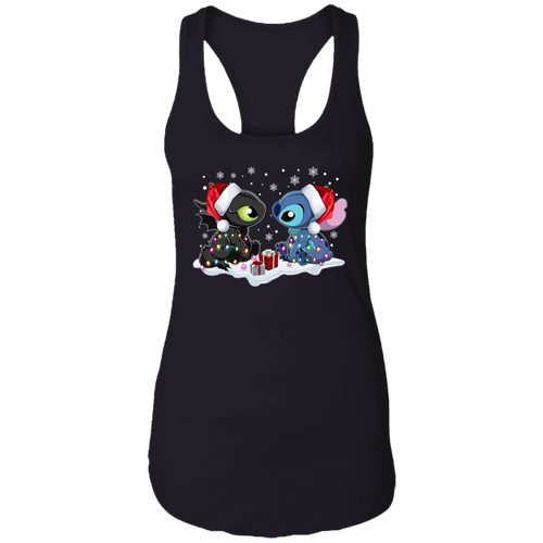Stitch And Toothless Santa Christmas With Xmas Lights Unisex Sweatshirt Tank