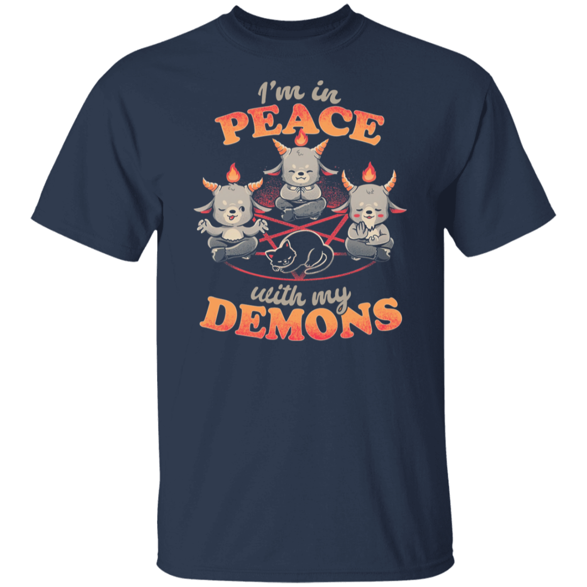 In Peace With My Demons Creepy Cute Baphomet Cats  T-Shirt