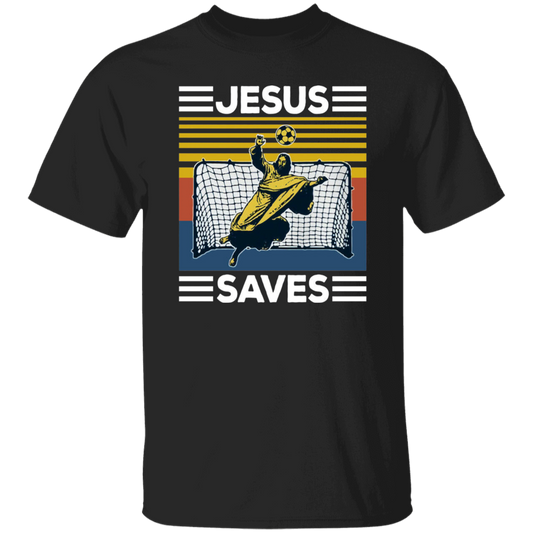 Soccer Jesus Saves Vintage T-Shirt, Jesus Shirt, Christian Shirt, Jesus Lovers Shirt, Religious Shirt, Soccer Shirt, Goal Keeper Shirt	G500 5.3 oz. T-Shirt