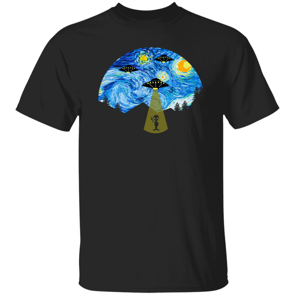 Starry Night UFO Alien Vintage T-Shirt