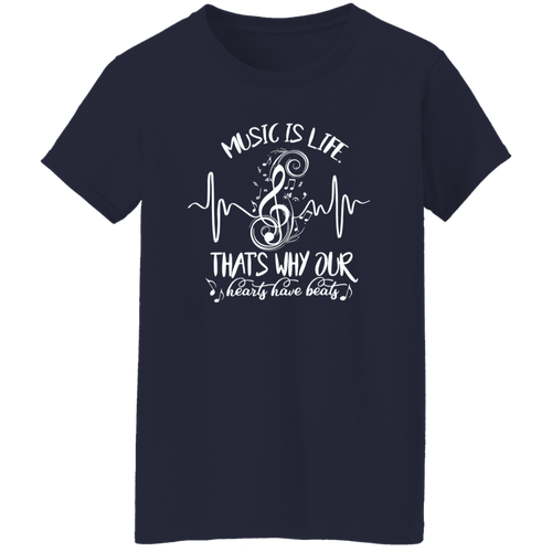 Music Is Life That's Why Our Hearts Have Beats Teacher Vintage G500L Ladies' 5.3 oz. T-Shirt - letter - WOMEN