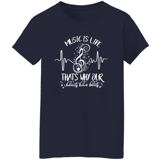 Music Is Life That's Why Our Hearts Have Beats Teacher Vintage G500L Ladies' 5.3 oz. T-Shirt - letter - WOMEN