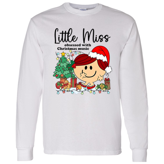 Little Miss Obsessed With Christmas Music Teacher Vintage G540 LS T-Shirt 5.3 oz. - letter