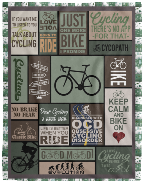 Cycling Keep Calm And Bike On And Into The Forest I Go Fleece Blanket, Premium Sherpa Blanket, Father's Day Gift, Cycling Blanket	VPL Cozy Plush Fleece Blanket - 60x80