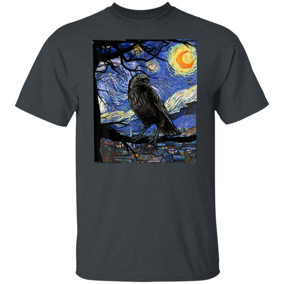 Raven Van Gogh Starry Night Vintage T-Shirt