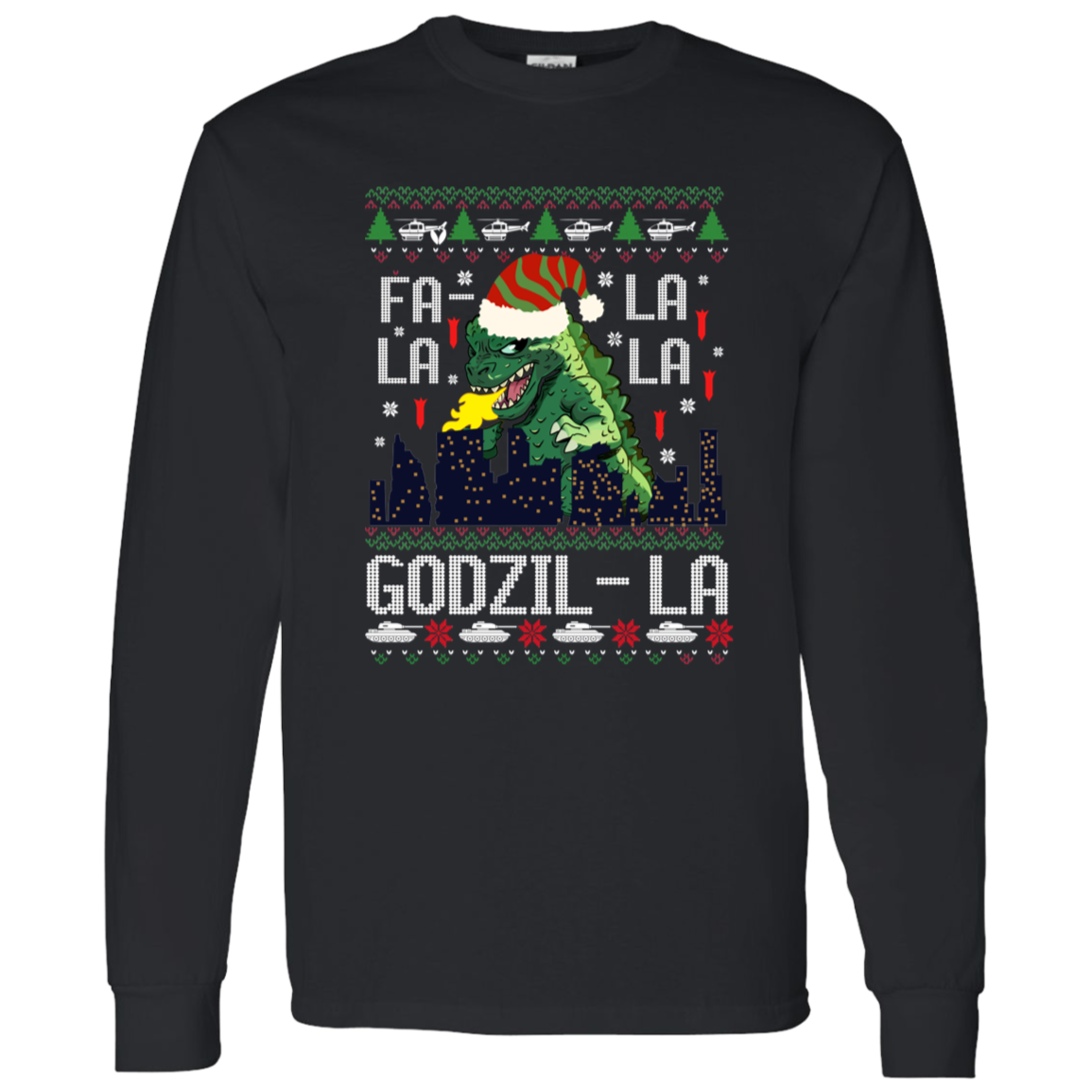 Fa La La La Godzilla Christmas Vintage T-Shirt - LONG SLEEVE