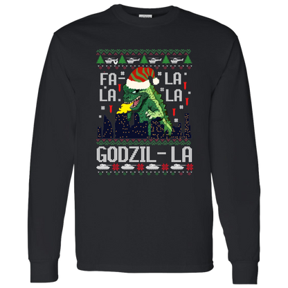 Fa La La La Godzilla Christmas Vintage T-Shirt - LONG SLEEVE