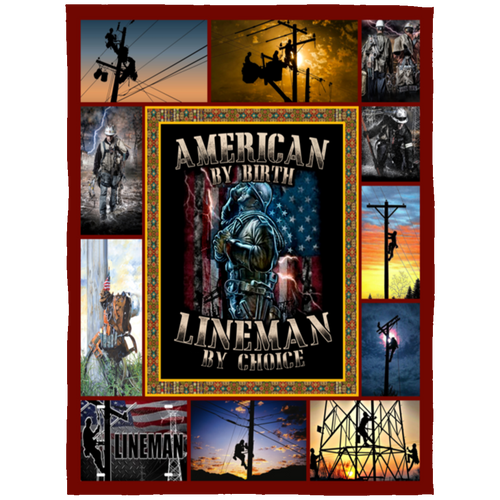 American Lineman Fleece Blanket, Premium Sherpa Blanket, Lineman Blanket, Electrician Blanket, Electrical Engineering Blanket	FLL Arctic Fleece Blanket 60x80