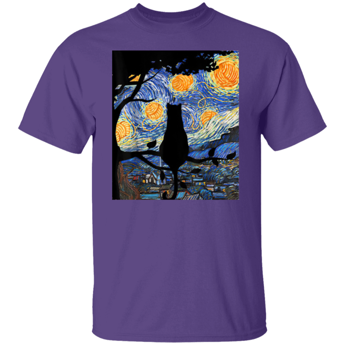 Cat T Starry Night Cat Tee Van Gogh Cat Gift T-Shirt - leleart