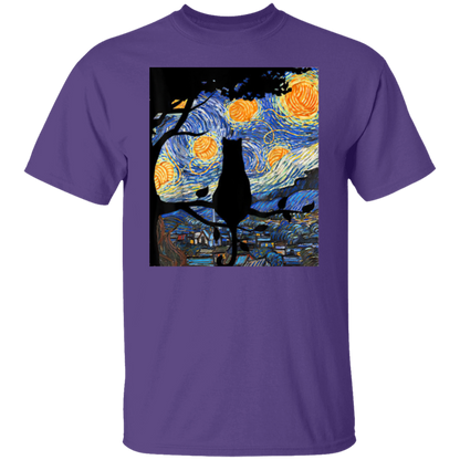 Cat T Starry Night Cat Tee Van Gogh Cat Gift T-Shirt - leleart