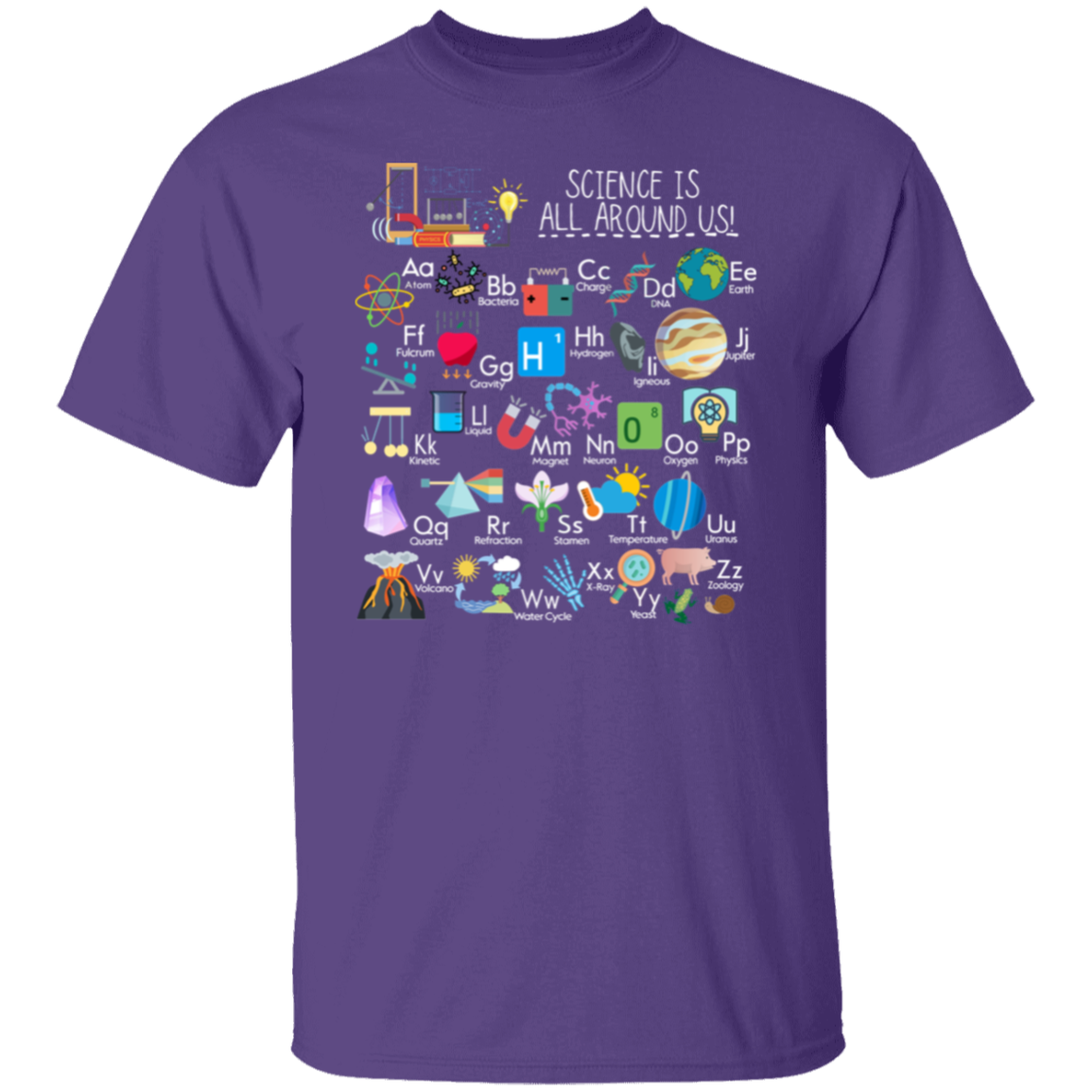 Science Is All Around Us Periodic TableT-Shirt, Science Alphabet Shirt, Fun & Educational STEM Tee for Teachers & Kid