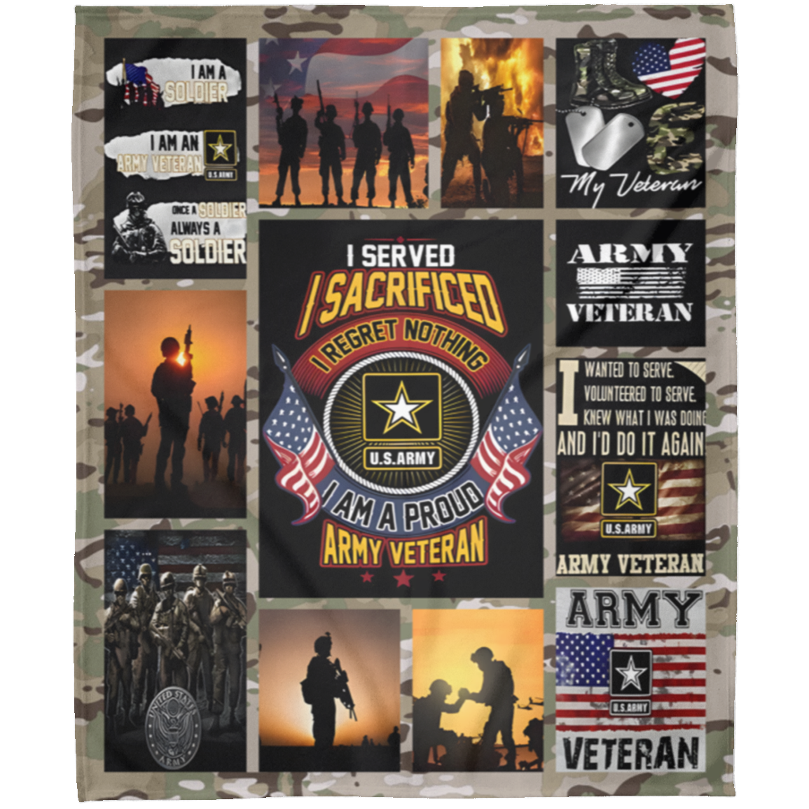 Proud Army Veteran Blanket Gift For Solider Dad Grandpa Fleece Blanket, Premium Sherpa Blanket, Army Veteran Gift, Veteran Blanket	FLM Arctic Fleece Blanket 50x60