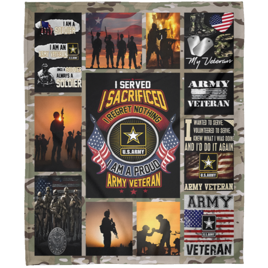 Proud Army Veteran Blanket Gift For Solider Dad Grandpa Fleece Blanket, Premium Sherpa Blanket, Army Veteran Gift, Veteran Blanket	FLM Arctic Fleece Blanket 50x60