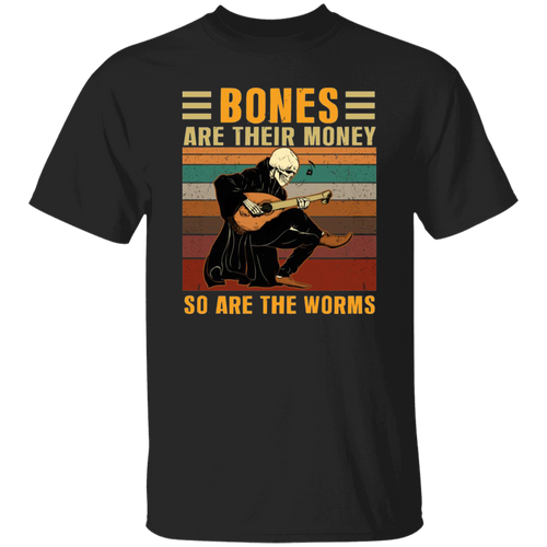 Bones Are Their Money So Are The Worms Vintage T-Shirt, Halloween Shirt, Skeleton Shirt, Guitar Shirt, Guitar Lovers ShirtG500 5.3 oz. T-Shirt